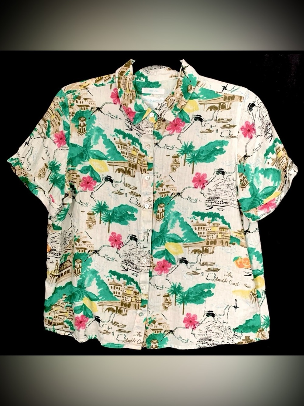 Cynthia Rowley 100% Linen Coastal Short Sleeves Shirt